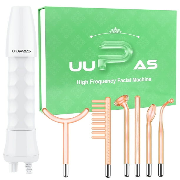 Varita facial de alta frecuencia - UUPAS Máquina facial portátil de alta frecuencia con 6 tubos naranjas diferentes para dispositivo de uso doméstico para rostro/cabello/cuerpo