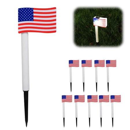 10 Pack U.S Flag Solar Lights Outdoor 4th of July Decorations Red White and Blue Star Lights Waterproof Solar Patriotic Lights for 250th Anniversary Independence Memorial Day Garden Yard
