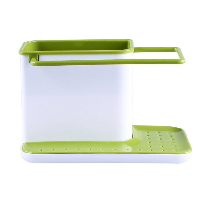 Organizador/almacenamiento para fregadero con escurridor integrado, soporte para esponja, cepillo, líquido lavavajillas y paño de cocina, extraíble, tamaño normal, Verde