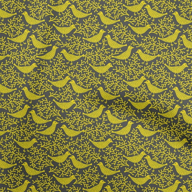oneOone Velvet Yellow Fabric Asian Bird Block Print Sewing Craft Projects Fabric Prints By Yard 58 Inch Wide