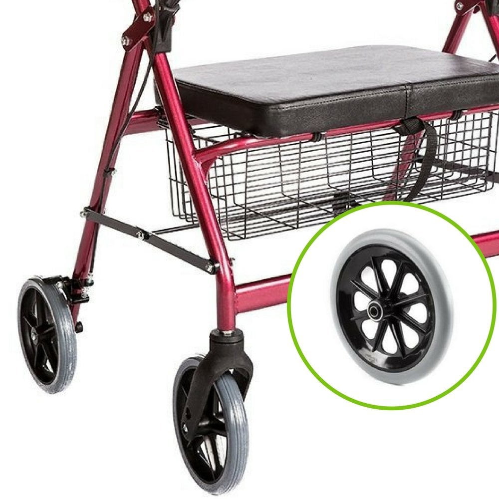 HEALTHLINE Heavy Duty Bariatric Rollator Walker With Seat and Wheels, 4 Wheel Walker With Large Seat and Basket and Brakes, Medical Heavy Duty Walker With Seat for Seniors, 8 Inch Wheels, 400 Lbs, Red
