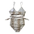 thumbnail image 4 of Two Piece Swimsuits for Women Front Twist Back Tie Swimsuit Snakeskin Print Swimwear Ruched High Waisted Bathing Suit, 4 of 4