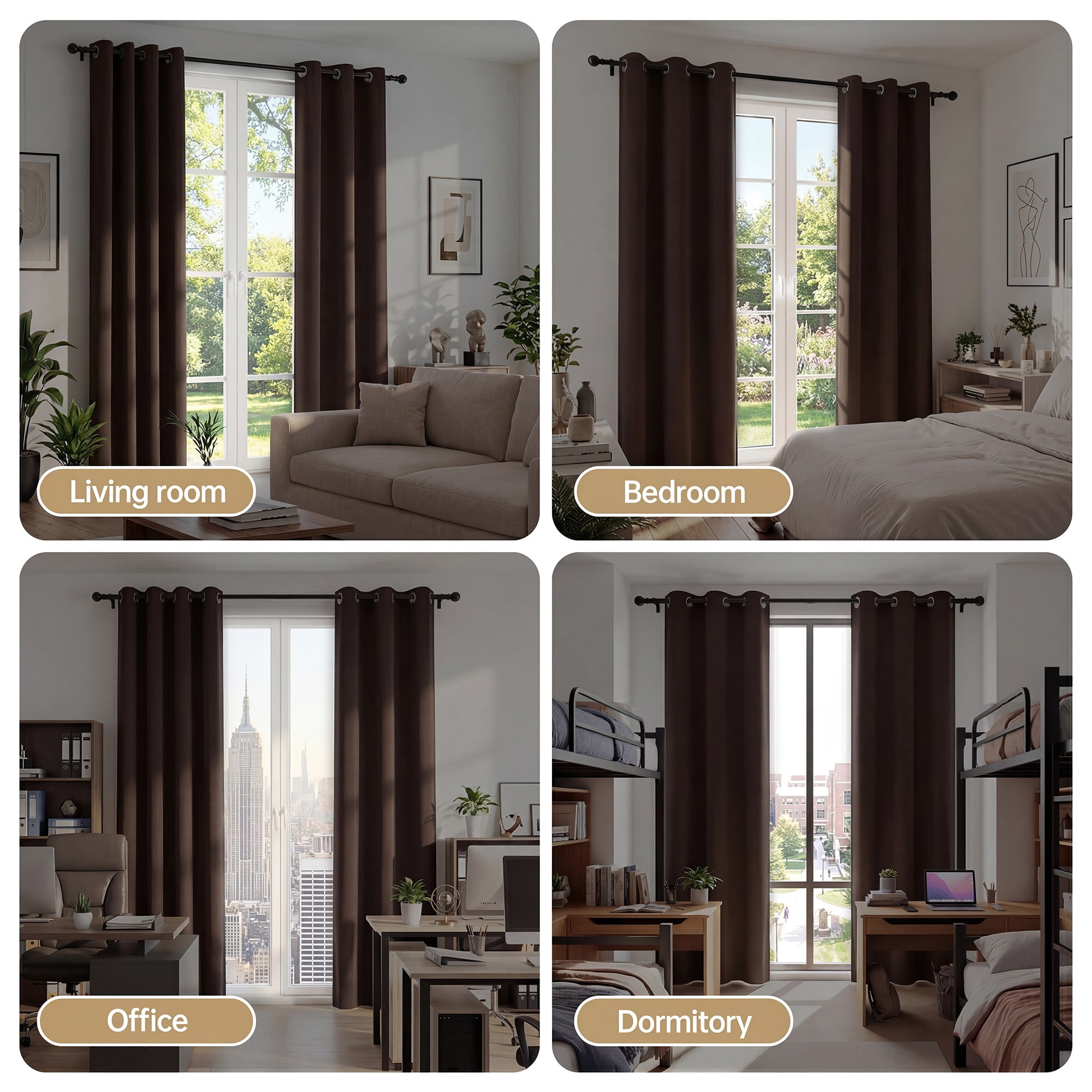 XUEYU Blackout Curtains 2 Panels, 100% Full Light Blocking Window Curtains, Grommet Energy Efficient Drapes for Bedroom Living Room, 42x84 Inch, Brown