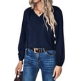 thumbnail image 3 of ZXSXSY Women Lacing V Neck Long Sleeve Ruched Solid Color Blouse, 3 of 7