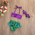 thumbnail image 5 of Kids Toddler Baby Girl Mermaid Swimsuits Halter Swimwear Bikini Set Bathing Suit with Headband 3Pcs Set, 5 of 8