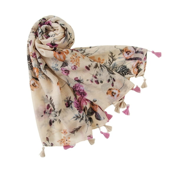 lanema Casual Flower Print Scarf with Fringed Women Soft Beach Wear Neck Shawl Wrap