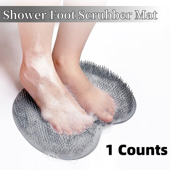1 Count Silicone Shower Foot Scrubber Mat,Back & Feet Cleaning Pad,Shower Massage Soft Bristles Exfoliating Scrubber,Wall Mounted Slip Suction Cups for Use,Bathroom Bathing Accessories