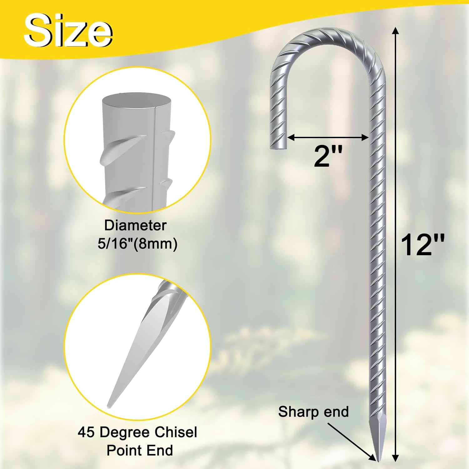 MySit 12" Ground Rebar Stakes J Hook Ground Anchors, 12 Pack Heavy Duty Galvanized Anti-Rust Heavy Duty for Camping Tent, Trampoline, Chain Link Fence, Lawn, Garden Decoration