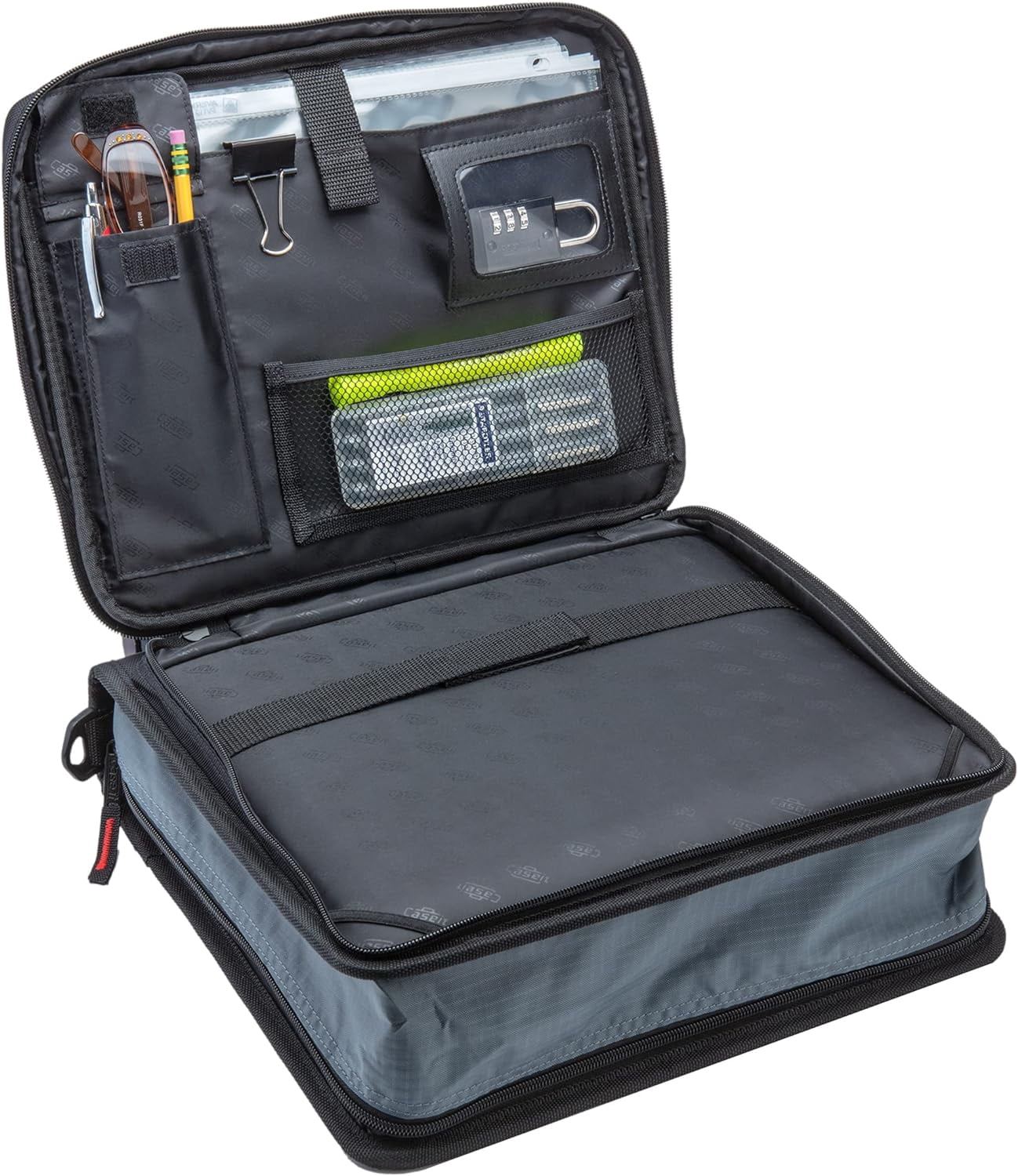 Case-It 2 Inch 3 D-Ring Zipper Binder with Padded Laptop Case Workstation, Shoulder Strap, LT-117, Black