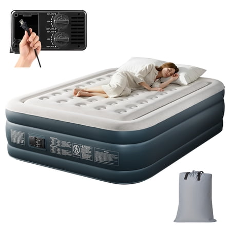 Queen Air Mattress with Built-in Pump, 18" Raised Double Chamber Airbed, 3-Minute Quick Inflation, Supports 650 lbs, Portable Inflatable Bed for Camping, Guests & Home Use