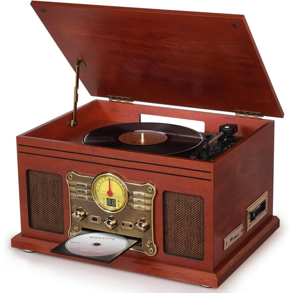 DIGITNOW Bluetooth Record Player 3-Speed Turntable with Stereo Speaker, Cassette Player, FM Radio