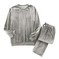 thumbnail image 3 of Solid Loose Pullover Outfits Womens Loungewear Suit 2 Piece Velour Sets Long Sleeve Pullover Tops with Long Pants Outfits Fall Winter Warm Velvet Sleepwear Sweatsuit Gray M, 3 of 7