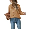 thumbnail image 1 of Suéter de mujer Otoño Invierno botón borde fibroso diseño cuello pico suelto cómodo piel amigable suéter de punto, 1 of 7