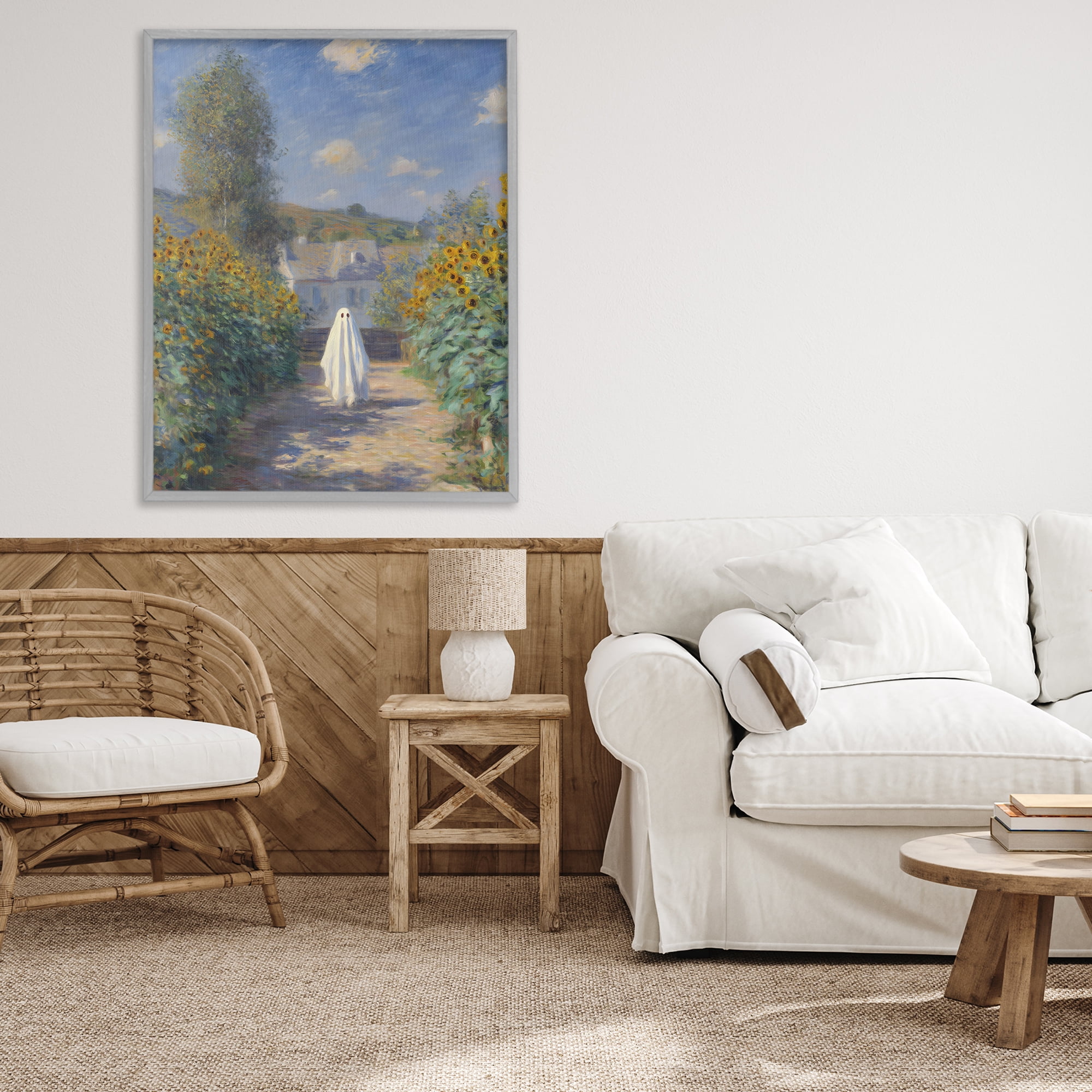 Monet Style Sunflower Ghost Gray Framed Giclee Art, design by Arlington Prints
