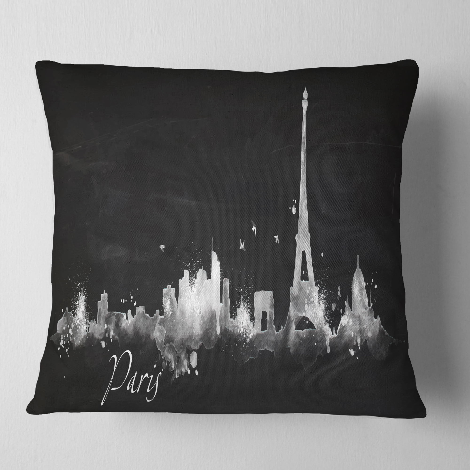 Designart Paris Dark Silhouette - Cityscape Painting Throw Pillow - 18x18