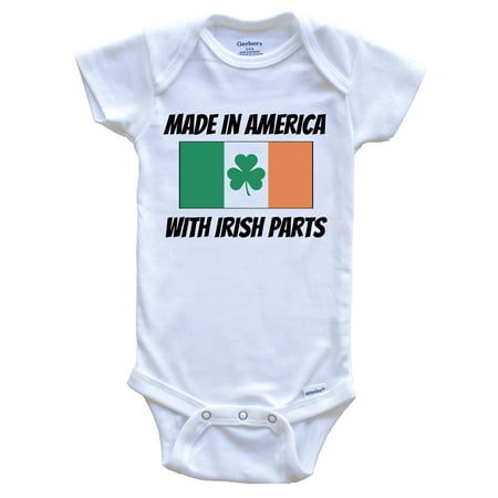 

Made In America With Irish Parts Ireland Flag Funny Baby Bodysuit - Cute One Piece Baby Bodysuit 0-3 Months White