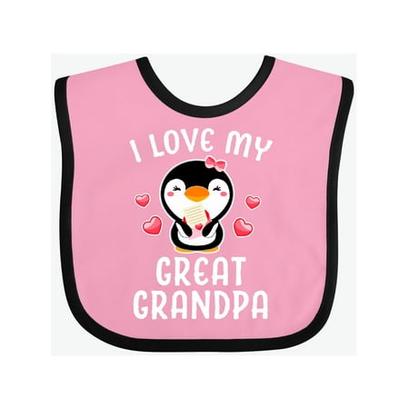 

Inktastic I Love My Great Grandpa with Cute Penguin and Hearts Gift Baby Girl Bib