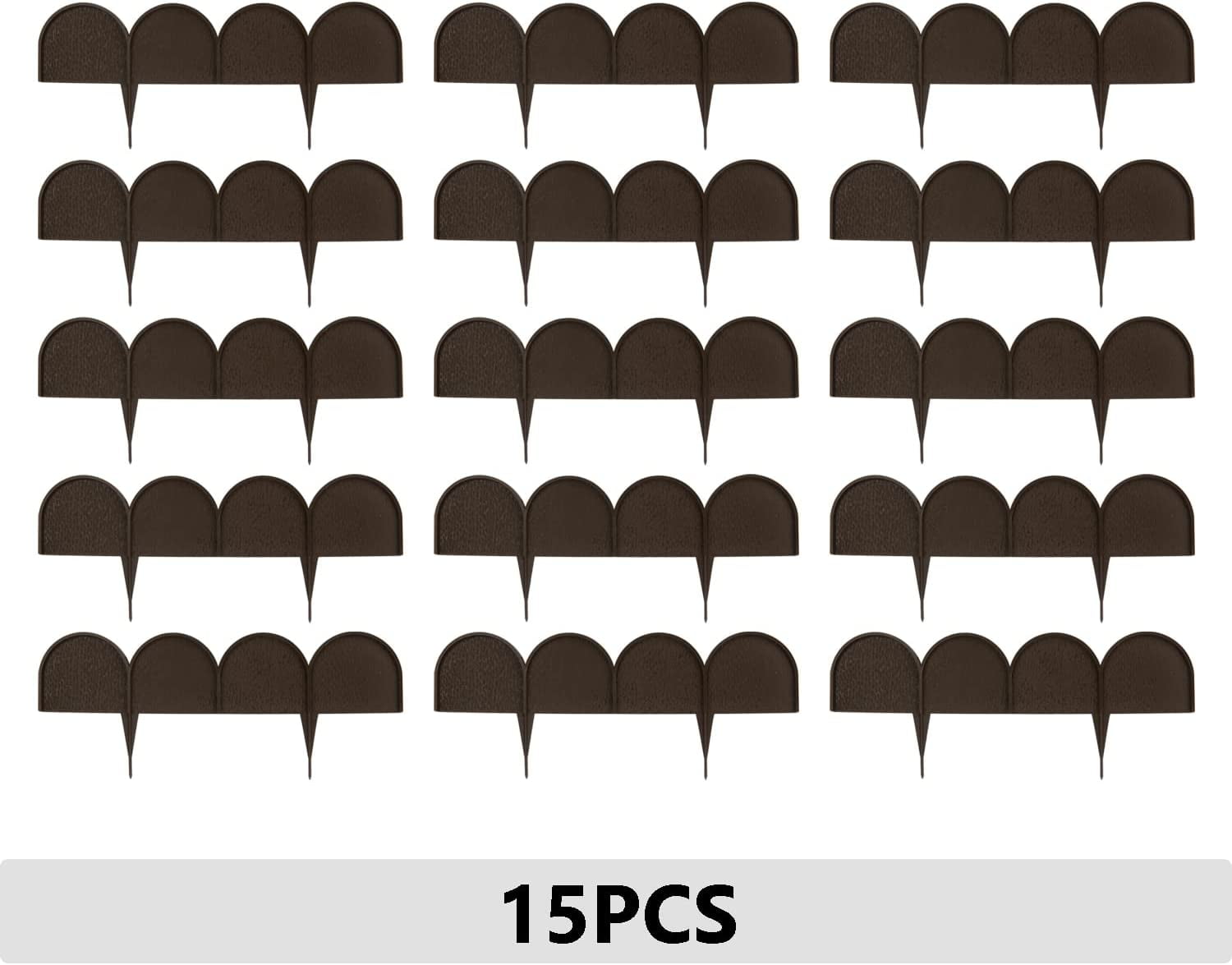 Garden Border Edging in Half Round (Semicircle) Arched Design - 15pcs Brown Yard Landscaping Fence Liner Lawn Edge Barrier - 20ft. Kit of Decorative Lawn Landscape Panels Elements