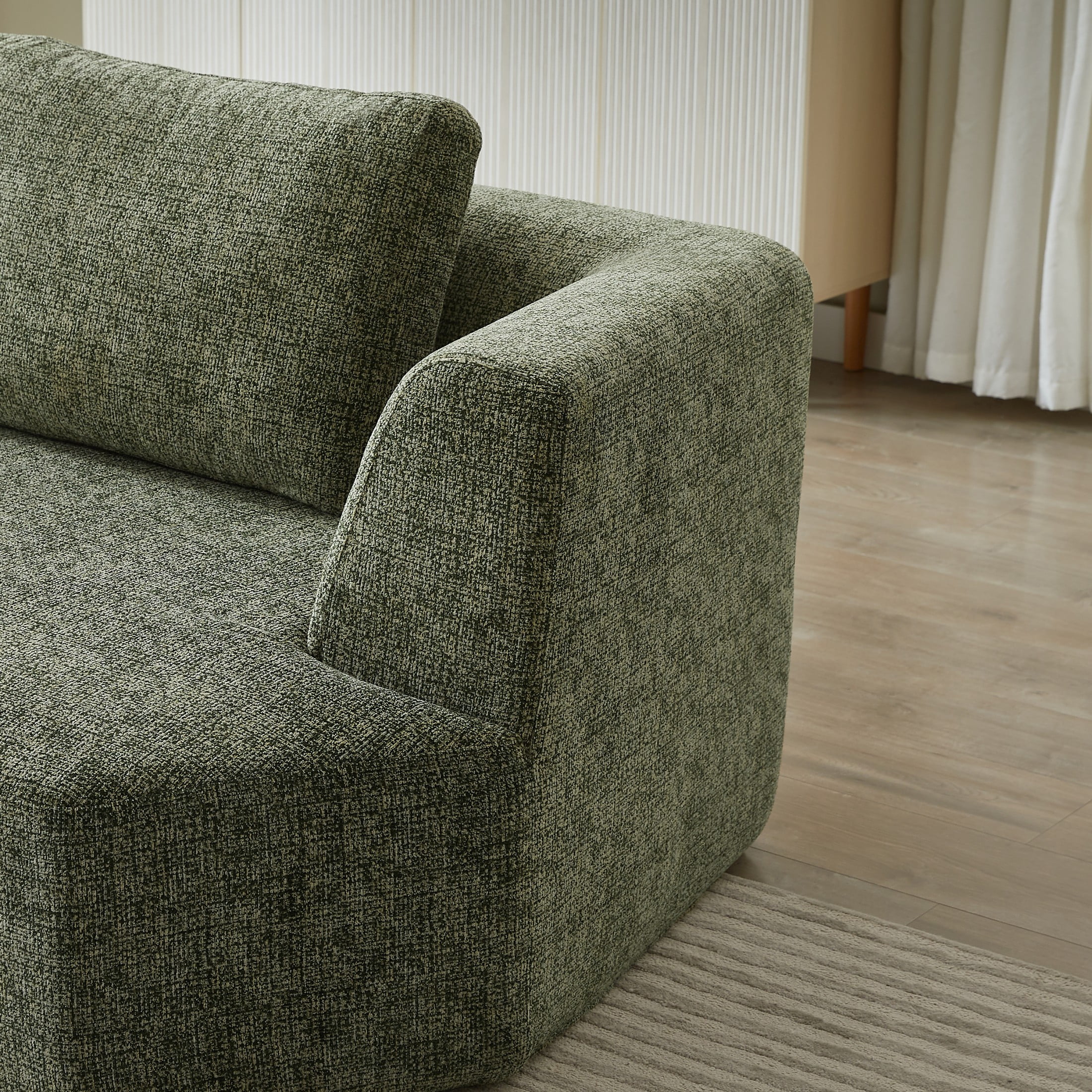 Aukfa 99-inch 3 Seater Sofa, Chenille Boneless Modular Couch with 2 Pillows, Green