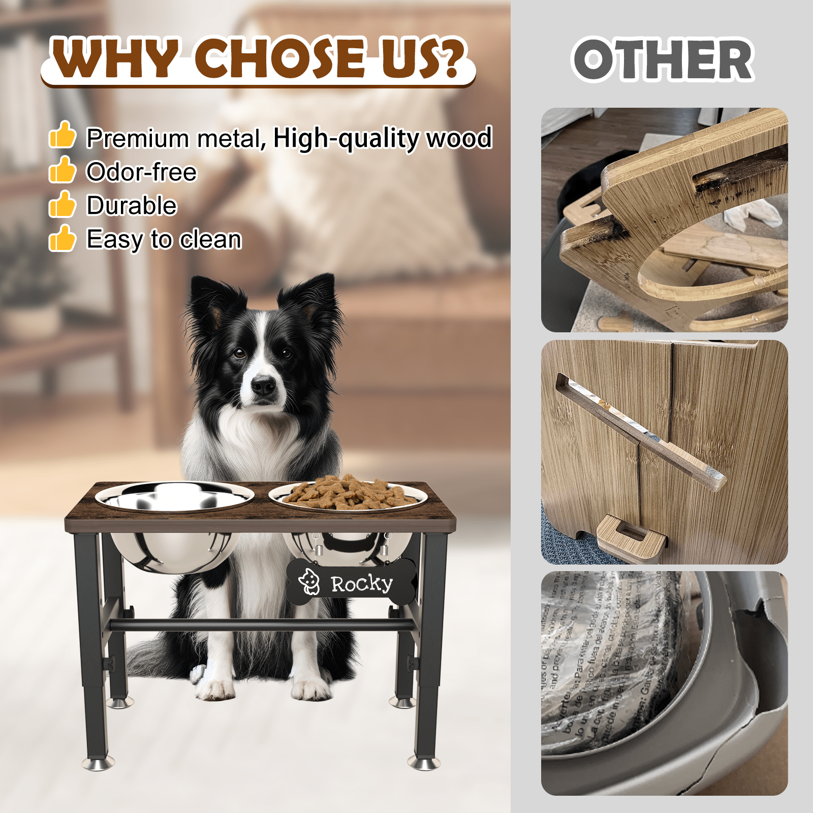 ADENGL Elevated Dog Bowl Stand Adjustable with Stainless Steel Bowls photo 5
