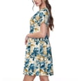 thumbnail image 2 of Fotbe Vintage Blue Flowers Vestido Largo de Moda para Mujer, Vestido Tipo Camiseta con Manga Corta y Estilo Casual a Rayas y Bloques de Color, 2 of 6
