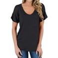 thumbnail image 2 of Camiseta de mujer con cuello en V, manga corta, bolsillo, blusa, top casual de verano, negro, XL Vogacara  AP001345-04, 2 of 4