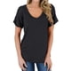 thumbnail image 2 of Camiseta de mujer con cuello en V, manga corta, bolsillo, blusa, top informal de verano, negro, L Scienceny  AP001345-03, 2 of 4