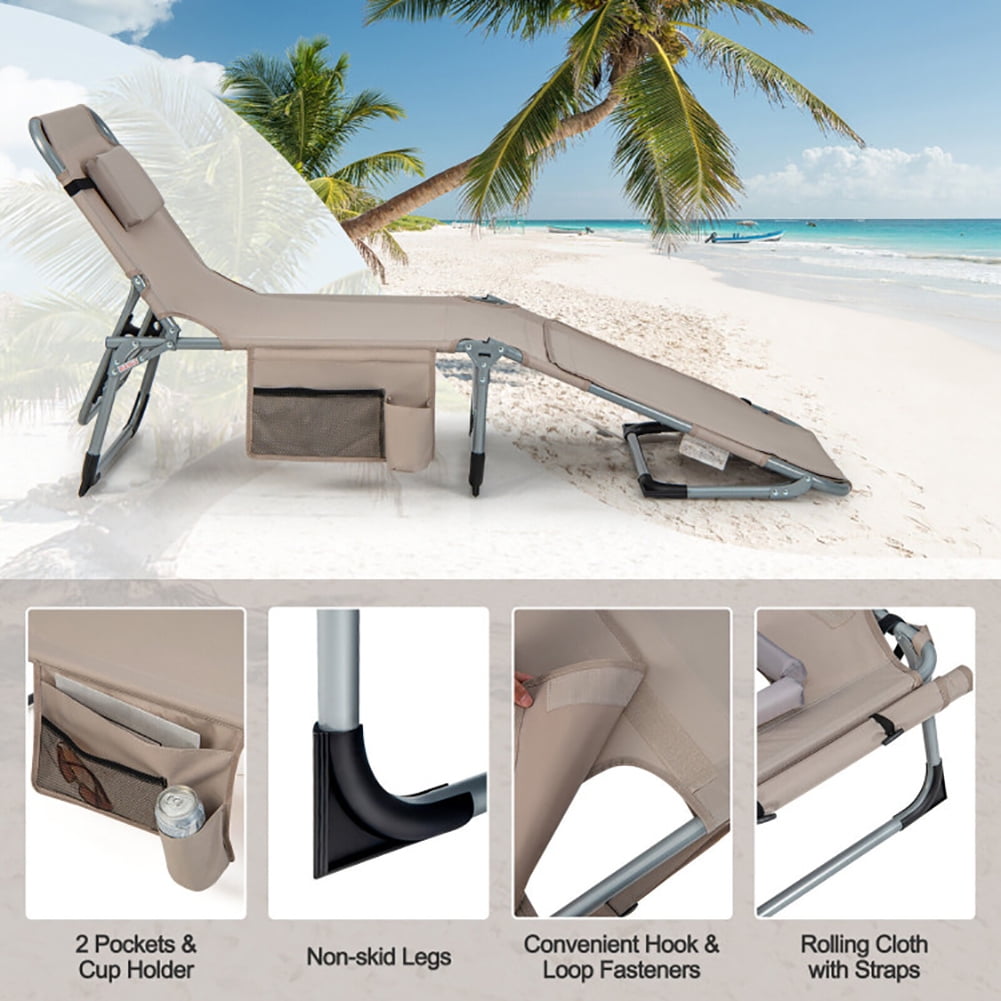 Aimee Lii 5-position Outdoor Folding Chaise Lounge Chair, Outdoor Patio Furniture, Beige