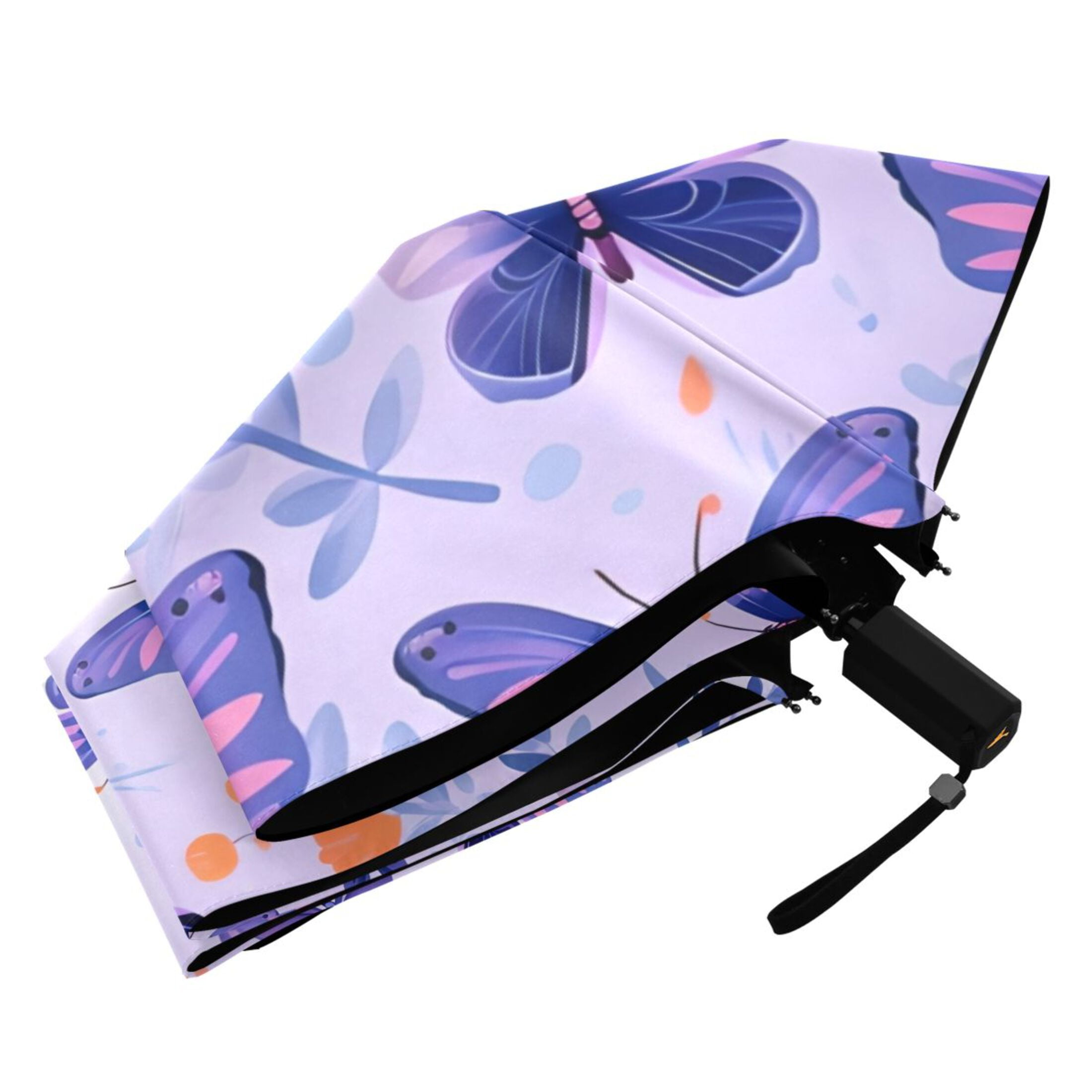Butterflies in Purple Compact Folding Umbrella for Rain Windproof Travel Umbrella UPF 50+ Lightweight Packable Arc Size