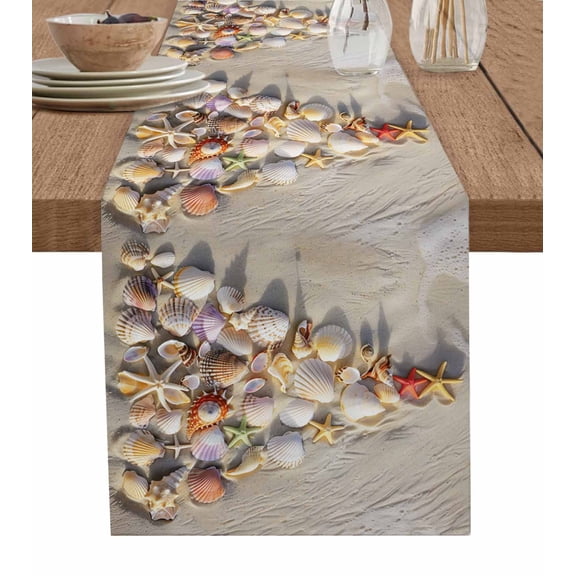 Coastal Christmas Tree Burlap-Cotton Table Runner 72 Inches Long,Xmas Beach Nautical Seaside Farmhouse Table Runners,Outdoor Dining Tablecloths Decor for Baby Shower/Party/Wedding 14x72