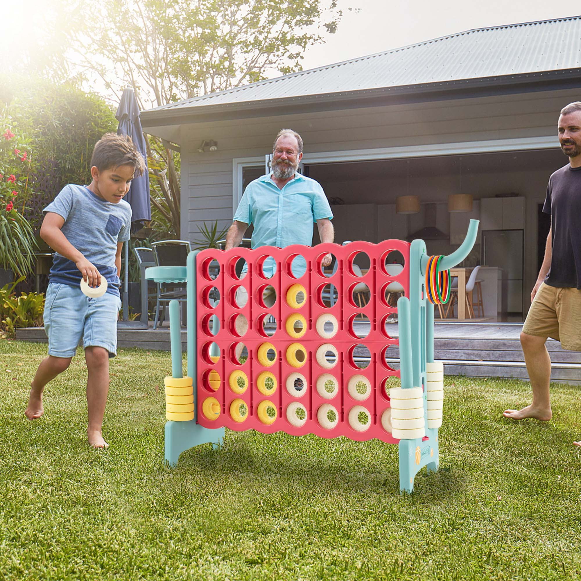 Costway Jumbo 4-to-Score 4 in A Row Giant Game Set with Stickers for Kids Adults Family Fun Red & Blue