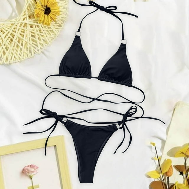 Trajes de baño Amzcrzy Tankini para mujer, trajes de baño, trajes de baño, bikini con control de abdomen, bikini de moda cómodo, traje de baño de color liso para mujer, bikinis negros, S