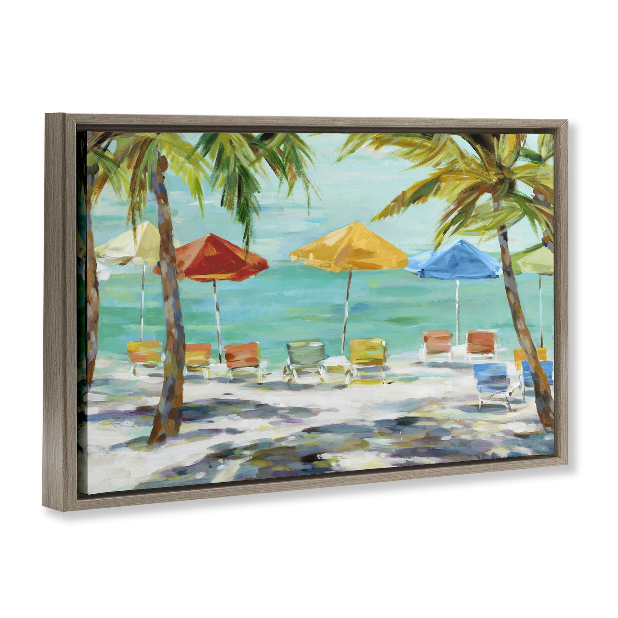 Stupell Industries Umbrellas Under the Palms Brown Framed Floater Canvas Wall Art, design by Lorenzo Collective