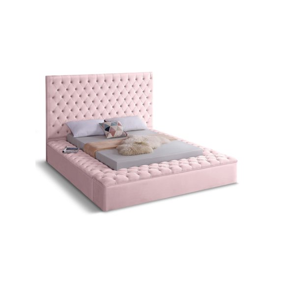 Meridian Furniture Bliss Solid Wood Tufted Velvet King Bed in Pink