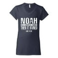 thumbnail image 2 of Wild Bobby Noah Was A Conspiracy Theorist Inspirational/Christian Women Standard V-Neck Tee, Navy, Medium, 2 of 5