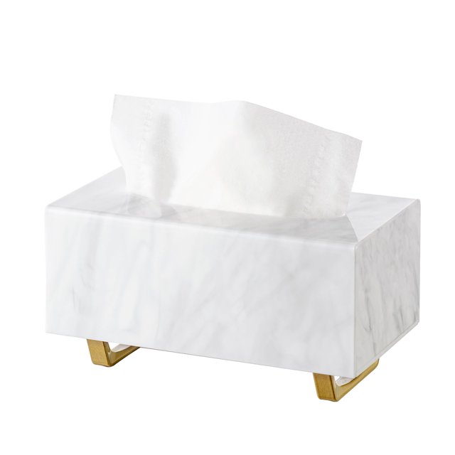 Porta pañuelos acrílico HBlife con patas doradas y mármol blanco