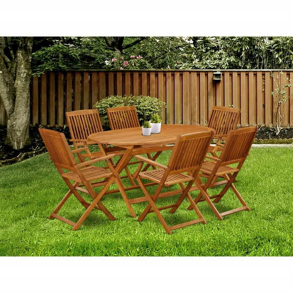 East West Furniture Wooden Patio Set Natural Oil, DICM7CANA