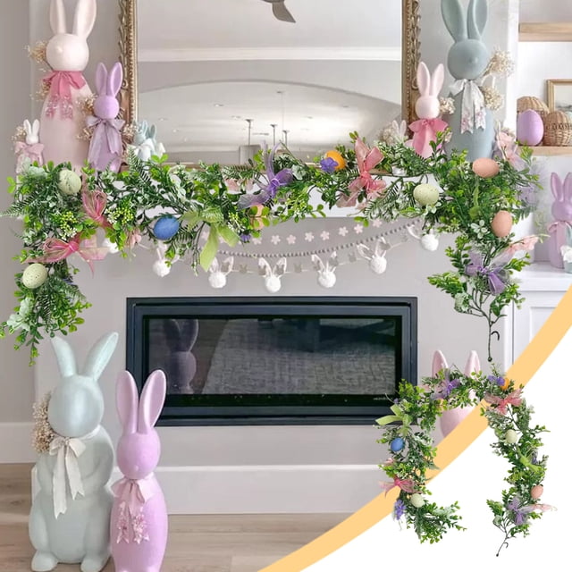 Xihbxyly Guirnalda de Huevos de Pascua, Colorida Decoración Primaveral, para Uso En Interiores y Exteriores, Flores Multicolores, 180 Cm de Largo, Plástico Resistente a La Intemperie, Decoración Fest