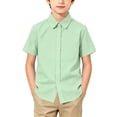 thumbnail image 2 of ATORRE Boys School Uniform 2026 Preppy Style Short Sleeve Turn-Down Collar Shirt Top Solid Color Breathable Dress Shirt Boy Back to School Outfits Green 5-6 Years, 2 of 9