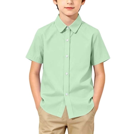 Boys Girls Button Up Shirts Short Sleeve Lapel Collar Blouses Casual 1-18Y Summer School Uniform Polos Tops (5 Years Green)