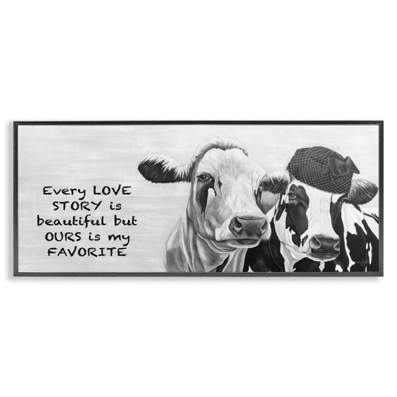 Stupell Industries Rustic Lodge Our Love Story Is My Favorite Cows Black Framed Giclee Art, 30 x 13, by Diane Fifer
