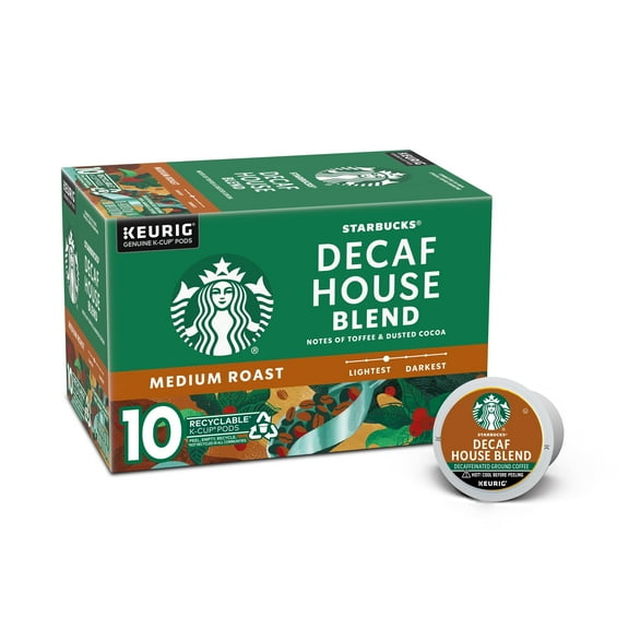 Starbucks K-Cup Coffee Pods—Medium Roast Coffee—Decaf House Blend—100% Arabica—1 Box (10 Pods)