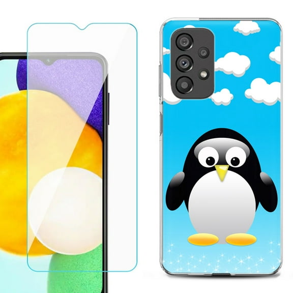 Slim-Fit Gel TPU Phone Case for Samsung Galaxy A23 5G, with Tempered Glass Screen Protector, by OneToughShield ® - Penguin