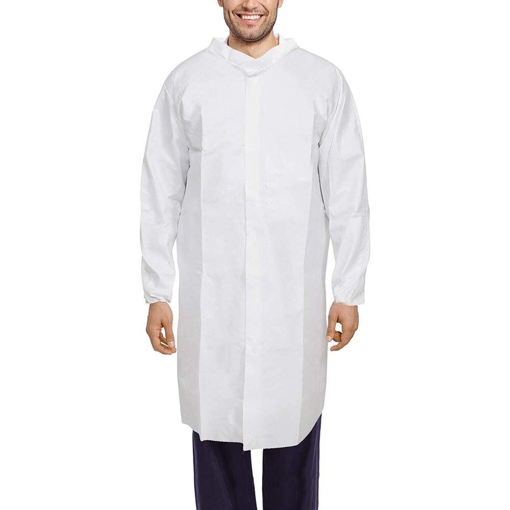 White Disposable Lab Coats 60gm/m2. Pack of 60 Unisex Lab Coats XXLarge. Blend of Polyethylene