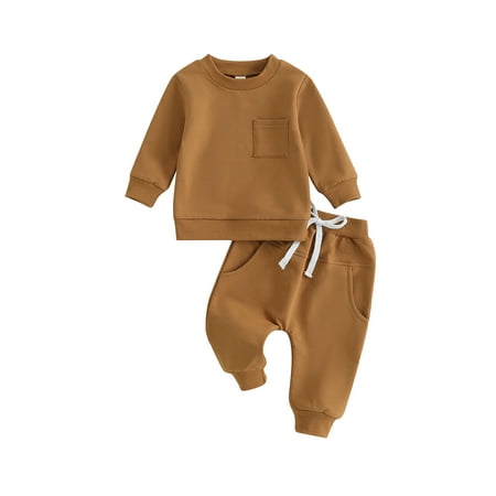 

Wallarenear 2Pcs Baby Boy Girl Sweatsuit Solid Color Sweatshirt Tops Elastic Waist Pants