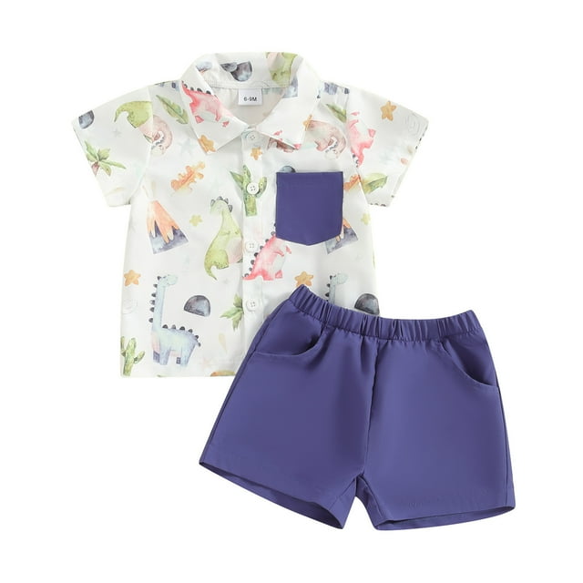 Sunnyoo Infant Boys Clothes Outfits Cartoon Short Sleeve Pocket Button-Down Shirt Shorts Set