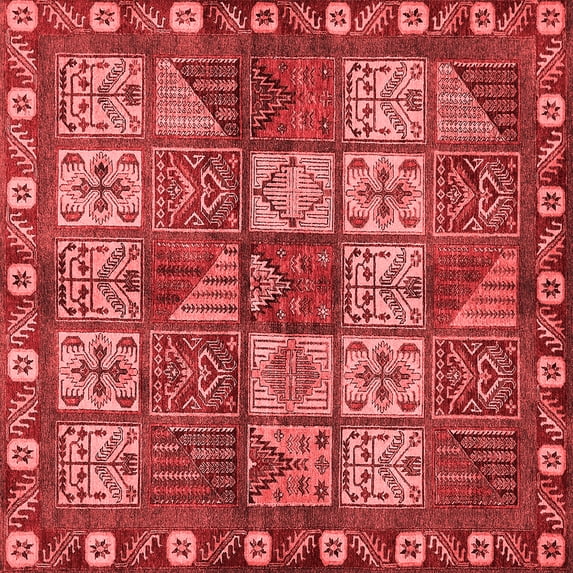 Ahgly Company Indoor Square Abstract Red Modern Area Rugs, 8' Square