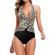 thumbnail image 1 of Traje de baño de una Pieza de Corte Alto con Espalda Baja y Cuello en V Profundo para Mujer Verde (Green Leopard) M Verde (Green Leopard) M Xishao ropa, 1 of 2