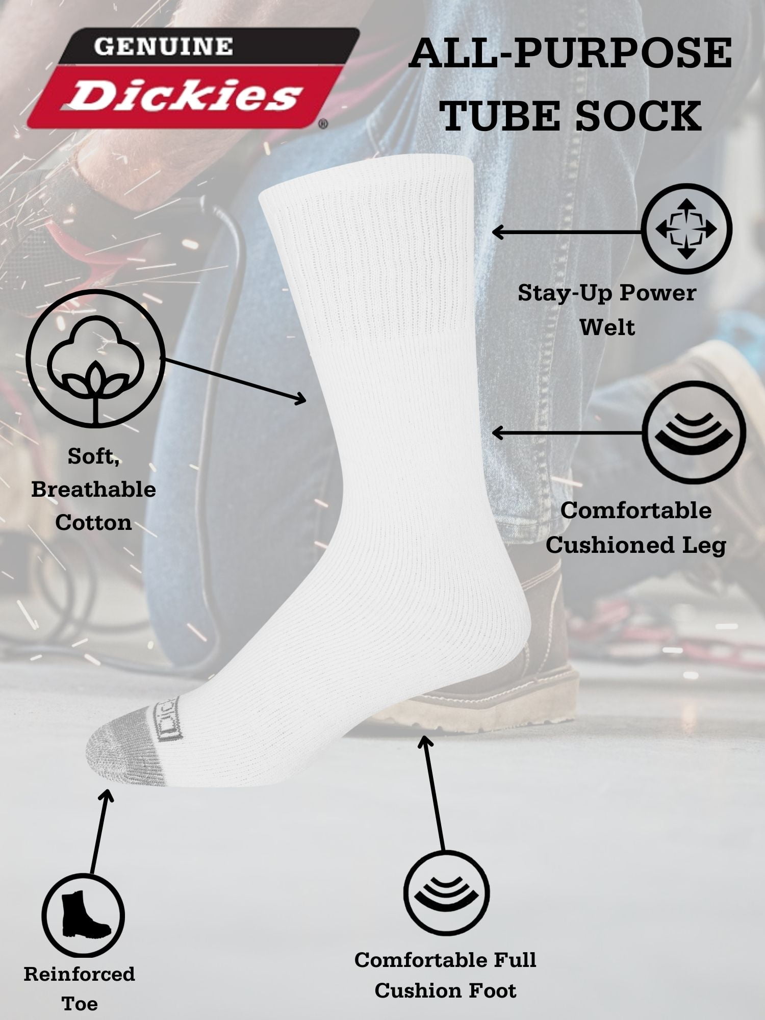 Dickies 12-Pack Work Tube Socks