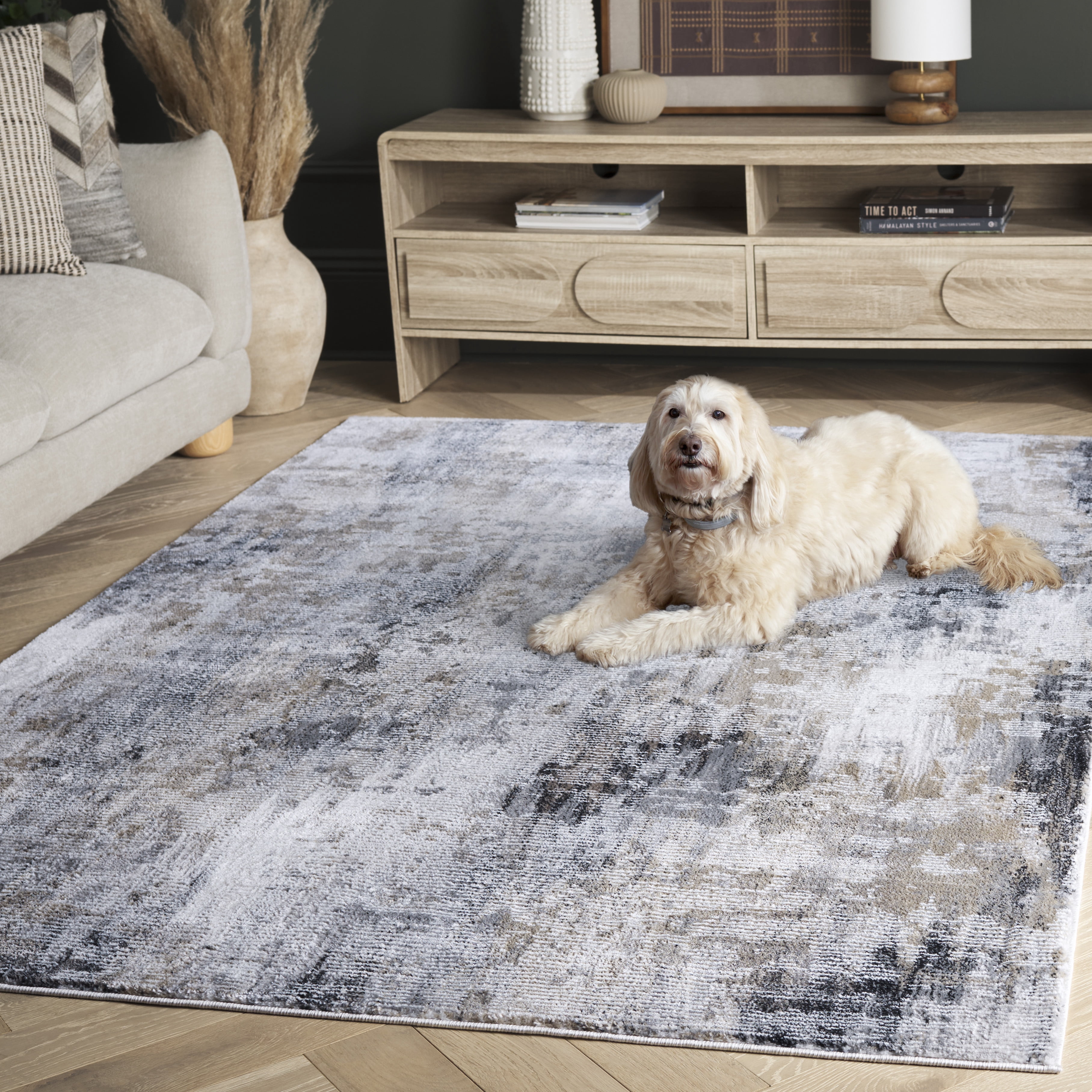 SAFAVIEH Slate Cynthia Distressed Area Rug, Grey/Brown Ivory, 8' x 10'